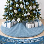 Viorawhite Dusty Blue Christmas Tree Skirt, 60 Inch Large Faux Fur - Image 2