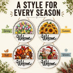 16 Pcs Interchangeable Welcome Sign for Front Door, 12 Inch Wooden Round Door Hanger with 15 Magnetic Seasonal Icons, Farmhouse Porch Entryway Decor for Holiday & Year Round，2Set - Image 4