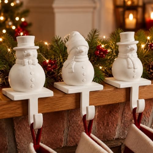 3 Pack Christmas Terracotta Snowman Stocking Holders for Mantel, Ceramic - Image 5