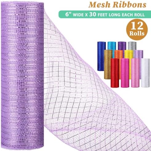 Timgle 12 Rolls Easter Deco Mesh Ribbon for Wreath Making 6 Inch x 30 Feet Each Roll Poly Metallic Foil Deco Mesh Ribbons for DIY Crafts Easter Christmas Spring Summer Party Decor(Modern Color) - Image 2