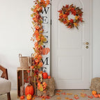 MIZII Fall Wreaths for Front Door 19 inch Yellow Fall Wreath with Artificial Maple Leaves Pumpkin Autumn Leaf Thanksgiving Halloween Harvest Door Decorations for Wall Porch Home Decor (Yellow) - Image 3