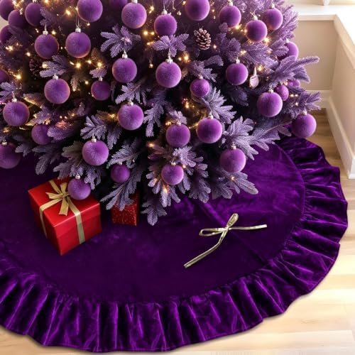 48 Inches Velvet Halloween Tree Skirt Decorations Purple Luxury Xmas Fur Plush Skirts for Halloween Merry Christmas Party Rustic Vintage Holiday Home Winter by QIJISTORM