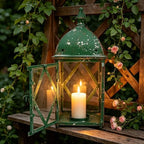 Vintage Green Metal Candle Lantern with Glass 17in Distressed Blue Rustic Large Farmhouse Hanging Candle Holder Lanterns for Indoor & Outdoor Front Porch Table Centerpiece Decor - Image 7