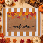 2 Pcs Fall Maple Leaves Welcome Doormats Autumn Outdoor Rug Striped Layering Porch Mats Non Slip Thanksgiving Entryway Shoe Scraper Washable Front Door Carpet Farmhouse Decorations 24x32 Inch - Image 6