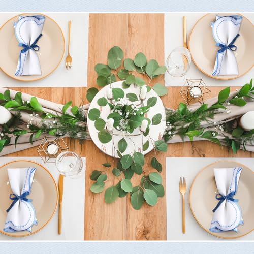 Hahafelt 12 Set Scalloped Cloth Napkins, Embroidery Polyester, Blue - Image 5