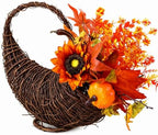 Rattan Cornucopia Basket Thanksgiving Fall Table Centerpiece by RimCereal