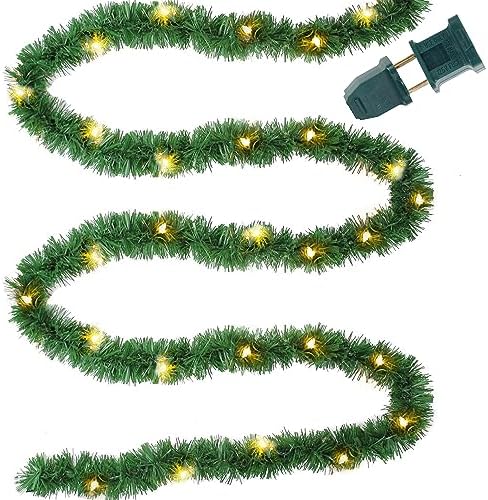Biswing 15FT Pre-lit Christmas Green Garland Upgrade, Lighted Artificial Pine Garlands with 35 Count Clear Lights, Connectable & Light Up for Indoor Outdoor Home Winter Holiday New Year Decorations by Biswing