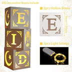 Staraise Eid Mubarak Decorations- 3pcs Mubarak Eid Hollow Boxes with Lights,Eid Mubarak Decorations for Home,DIY Eid Mubarak Boxes for Ramadan Lights Decorations,Eid Decorations Party Decor - Image 4