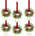 6 Pcs Small Christmas Wreath - Mini Wreaths with Red Berry Pine Eucalyptus Christmas Wreaths for Door Kitchen Cabinets Window Fireplaces Decor by JUSTOTRY