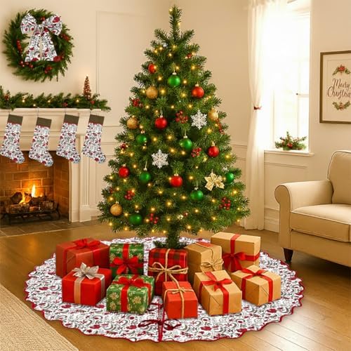 Ridhi Prune Red Hand Block Print Cotton Christmas Tree Skirt 40 Inch - Image 2