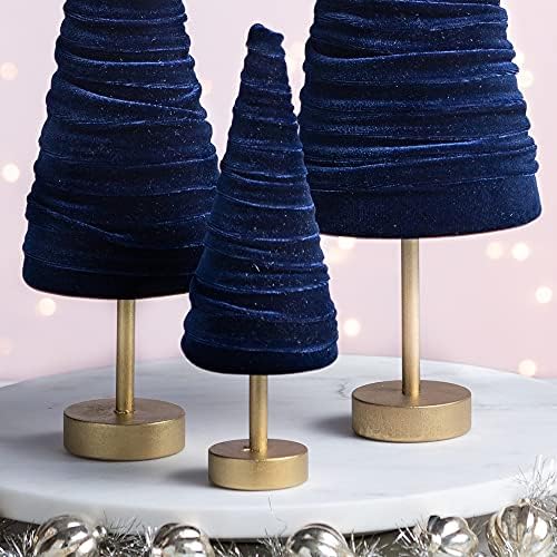 Navy Pedestal Velvet Trees Set of 3, Made in USA, Winter Modern Decor, Valentine Tabletop, Minimalist Gift, for Mantel, Wedding Centerpiece (Navy) - Image 3