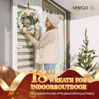 VINGLI 2 Pcs 18 Inch Small Christmas Wreath, Flocked Xmas Wreath w/60 Lights, 140 Tips, Pine Cones, Berries, PE&PVC Wreath with Lights for Indoor/Outdoor Holiday Decor, Battery Operated - Image 6