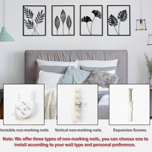Black Metal Wall Art Frame Decor for Livingroom, 4PCS, Plant Themed, 17x12" - Image 5