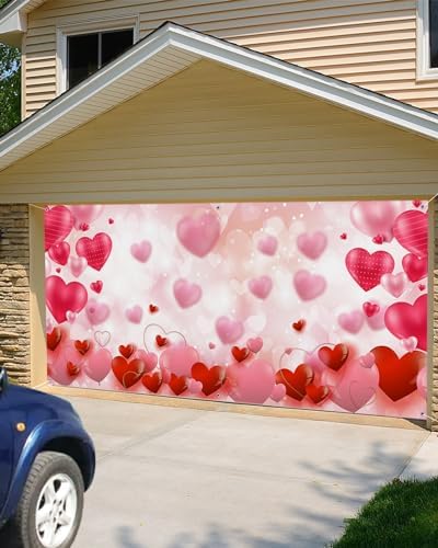 Valentine's Day Garage Door Banner Cover 7 x 8 ft, Romantic Red and Pink Hearts Valentine Garage Door Decorations Pink Backdrop Decor for Party Holiday Anniversary - Image 5