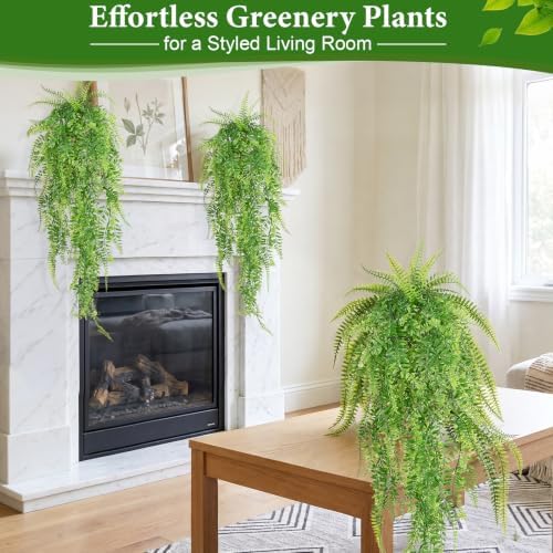 4Pcs Fake Hanging Plants, 32" Artificial Plants Greenery Boston Ferns Vines - Image 6