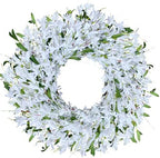LOKEISNA Spring Wreath White Forsythia Door Wreath, 24 Inch Summer Wreaths for Front Door Outside, Artificial Handmade Forsythia Flower Wreath for Front Door Window Wall Indoor Outdoor Décor Gift by LOKEISNA