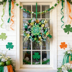idyllic Irish Festival Aloe Green 22 Inch St Patricks Day Wreath, Four Leaf Clover Wood Sign with Green White Bow, Shamrock Decorations for Front Door Window Indoor Outdoor Holiday Decor - Image 5