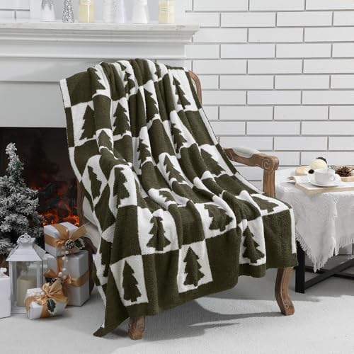Buryeah Christmas Tree Knit Throw Blanket, 50 x 60 Inch Reversible Knitted Throw Blanket, Cozy Soft Lightweight Gift for Couch Sofa Bed(Olive Green) by Buryeah