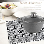 Shrahala White Boho Triangle Set of 8 12 X 18 Inch Linen Placemats, Black Geometric Bohemian Burlap Table Mat Washable Double Layered Heat Insulation for Indoor/Outdoor - Image 6