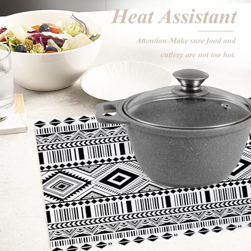Shrahala White Boho Triangle Set of 8 12 X 18 Inch Linen Placemats, Black Geometric Bohemian Burlap Table Mat Washable Double Layered Heat Insulation for Indoor/Outdoor - Image 6