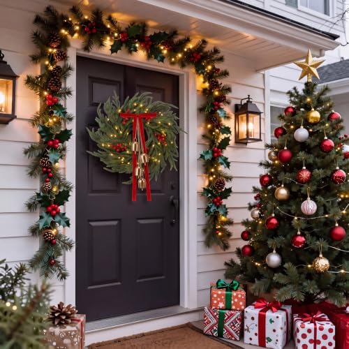 20 Inch Christmas Norfolk Pine Wreath for Front Door, with Lights - Image 5