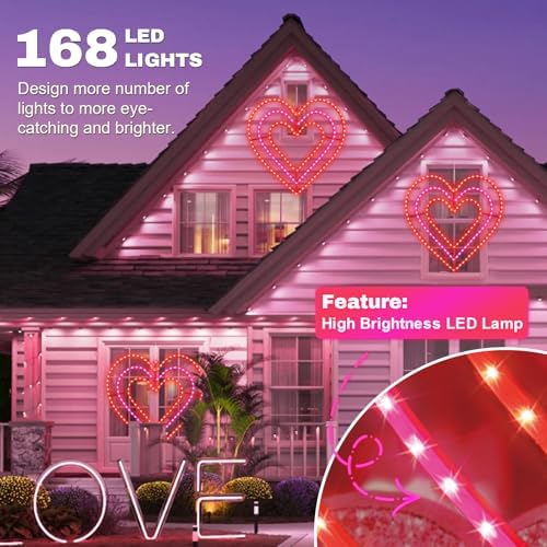 LAMPHOME Valentine Lights Outdoor 24.8 Inch 168LED Waterproof Red and Pink Large Heart Light Valentine‘s Day Decorations for Outdoor Garden Yard Galentine's Day Decoration - Image 4