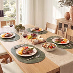 MOSAYT Vinyl Faux Leather Oval Placemats, Set of 8, Olive Green - Image 3