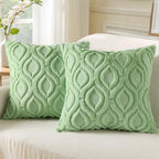 decorUhome Faux Fur Light Sage Green Throw Pillow Covers 26x26 Set of 2 by decorUhome