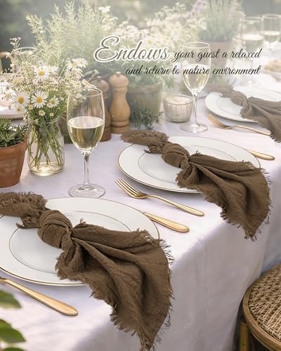 Pesonlook 60 Pcs Brown Handmade Cotton Cloth Napkins with Fringe,16x16 Inch - Image 7