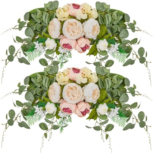 Suncalla 2 Pcs Artificial Peony Eucalyptus Floral Swag for Arch, Champagne by Unknown