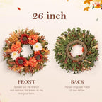 26 Inch Fall Wreath for Front Door, Autumn Harvest Wreath with Pumpkin, Peony, Hydrangea, Sunflower, Berry & Eucalyptus, Large Farmhouse Thanksgiving Wreath Decor for Indoor Outdoor Porch Wall Window - Image 4