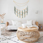 Artificial Eucalyptus Wall Decor with Wicker Ball Natural Boho Home Decorations Hanging Wooden Bead Garland for Large Bedroom Bathroom Living Room, 32 x 32 Inch - Image 5