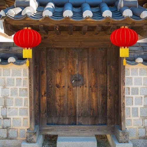 Chinese New Year Lantern, Traditional Spring Festival Hanging Ornament, Flocking Cloth Lantern with Tassels for Lunar New Year - Image 2