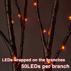 Fudios Halloween Lighted Branches with Timer 100 LED Orange Fairy Lights 32IN, Black Tree Branch Lights Battery Operated for Home Party Mantle Decoration - Image 3