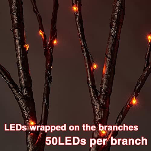 Fudios Halloween Lighted Branches with Timer 100 LED Orange Fairy Lights 32IN, Black Tree Branch Lights Battery Operated for Home Party Mantle Decoration - Image 3