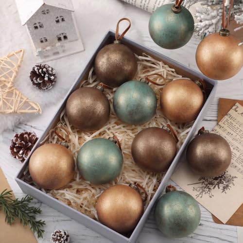 Yunlly 12 Pcs Neutral Christmas Ornament, Brown Copper Sage Green, 4'' - Image 5