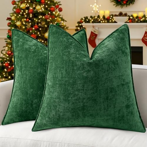 decorUhome Chenille Green Velvet Throw Pillow Covers 24x24 Set of 2 by decorUhome