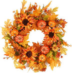 Fall Wreaths for Front Door 22 Inch, Autumn Wreath with Berry Pumpkin, Maple Leaves, Thanksgiving Harvest Festival Decorations Indoor and Outdoor (Orange-Pumpkins) - Image 2