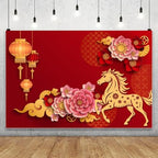 AOFOTO 12x8ft Happy Chinese New Year Backdrop China Spring Festival Lunar Year of The Horse Decoration Banner Paper Cut Flowers CNY Lanterns 2026 Background Party Supplies Photoshoot Studio Props - Image 2