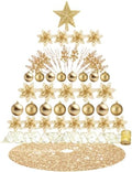 Realspring 72 Pieces Christmas Tree Ornament Set Xmas Assorted Decorations Bulk Glitter Poinsettia Berry Picks Topper Star Sequin Tree Skirts for Home Wreaths Holiday Party Favors (Champagne Gold) by Realspring