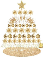 Realspring 72 Pieces Christmas Tree Ornament Set Xmas Assorted Decorations Bulk Glitter Poinsettia Berry Picks Topper Star Sequin Tree Skirts for Home Wreaths Holiday Party Favors (Champagne Gold) by Realspring