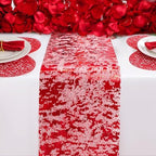Snowkingdom Red Sparkly Table Runner Glitter Sequin Glitter Metallic Foil Mesh Lace 11 Inch x 49 Feet Long Roll Centerpieces Decorations for Wedding Anniversary Mother's Day Valentine Party Birthday - Image 2