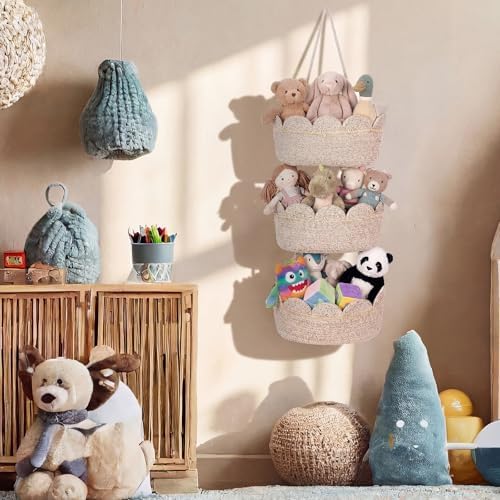 The Door Hanging Basket 3 Tier Scalloped Hanging Storage Basket, Brown - Image 5