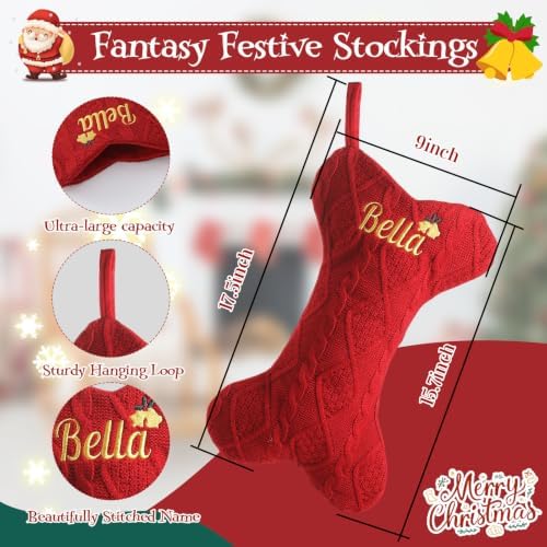 Personalized Dog Christmas Stockings with Embroidered Name & Monogram,3 Pack 15.7” Large Bone Shape Pet Xmas Stockings for Dog,Puppy,Custom Knit Christmas Stocking for Fireplace Holiday Decor - Image 2