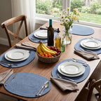 Oval Woven Cotton Placemats Set of 6, Thick Braided Rope Table Mats, 17 x 13 Inches Large Non Slip Heat Resistant Place Mats for Dining Table, Farmhouse Boho Hot Pads for Kitchen Decor (6, Blue) - Image 5