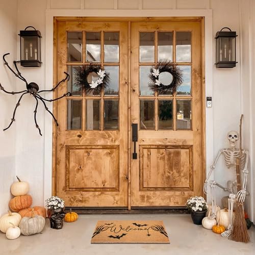 Halloween Welcome Coir Doormat 17"x30", Outdoor Front Door Mat with Bats Skeleton Hands and Spider Design, PVC Non Slip Backing, Fall Halloween Welcome Mat for Front Porch Entryway Decor - Image 3