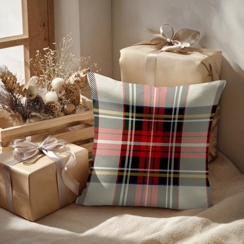 Batmerry Christmas Buffalo Check Plaid Throw Pillow Covers, Red Black and Beige Decorative Pillow Covers Digital Printing Blended for Couch Sofa Bed Invisible Zipper 26X26 in(Set of 2) - Image 2