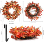 26 Inch Thanksgiving Fall Wreath, Autumn Wreaths for Front Door Fall with Maple Leaves,Oak Leaves,Flowers,and Berries, for Outside Indoor Wall Window Festival Halloween Decor Fall Wreaths - Image 3