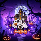 Pre-Lit Halloween Wreath for Front Door, Lighted Ghost with 6H On/18H Off by Bringingjoytoyourhomelife