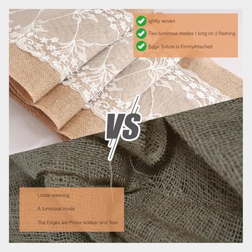 8Pack Vine Burlap Table Runner with LED String Lights 12 x 108 Inches Burlap Lace Table Runner Rustic Wedding Decorations Thanksgiving Home Party - Image 3